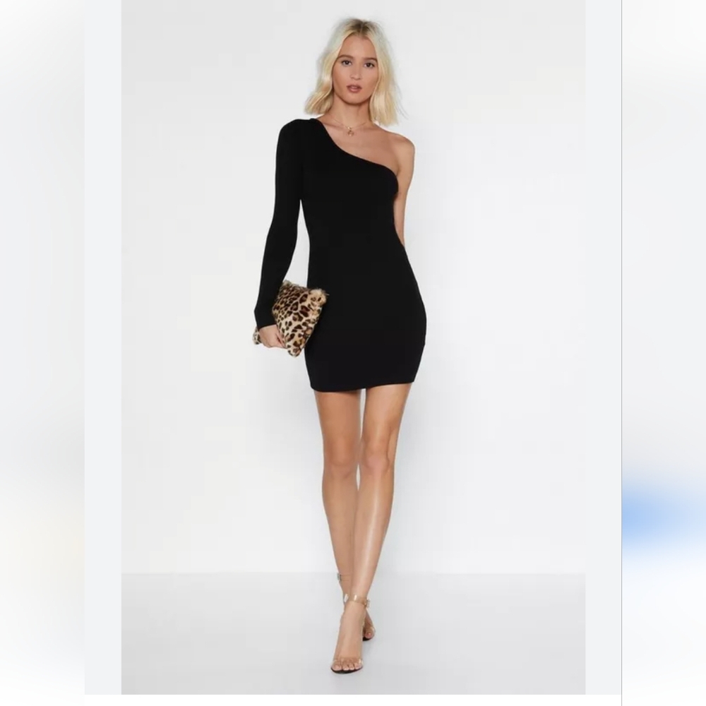 NWT Cherry Koko One Shoulder Dress Bodycon Midi Black Womens Small Medium Sexy